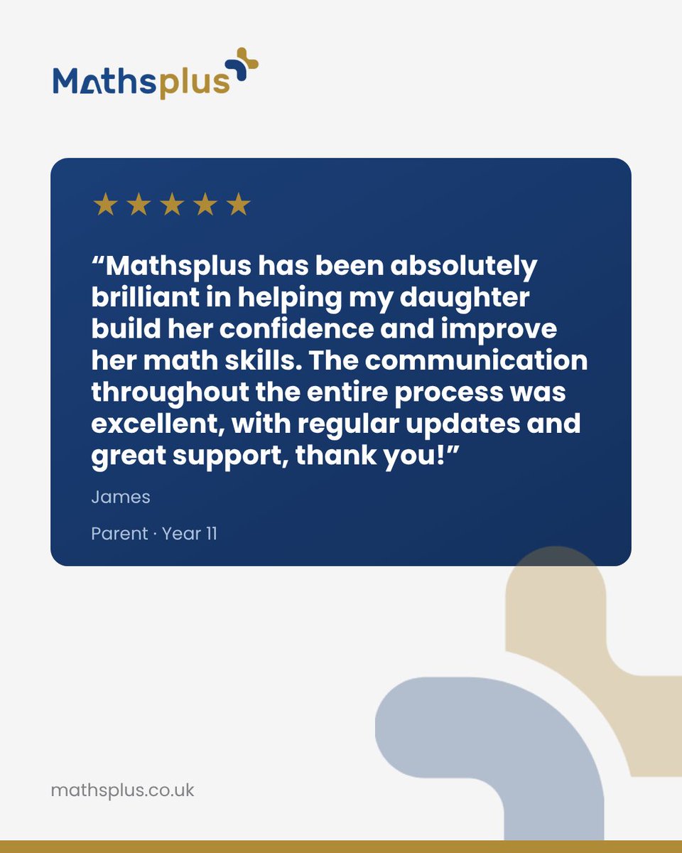 MathsplusUK's tweet photo. A huge thank you for such a wonderful review! 💙

Knowing that we've helped build a student's confidence and strengthen their Maths skills means the world to us.

We're always here to help - visit https://t.co/FDxH62rKJP to find out more!

#MathsTutoring #ParentSupport #Education https://t.co/u7vypYGYIG