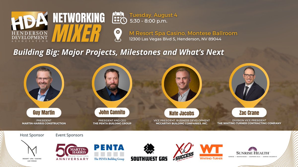HCC_Nevada's tweet photo. Southern Nevada is growing fast, and construction is at the center of it all.

At our upcoming HDA mixer, hear directly from the executives leading some of the region's biggest projects as they share what's driving today's growth: https://t.co/IxnbfasdWC https://t.co/rdoxKwhOKt