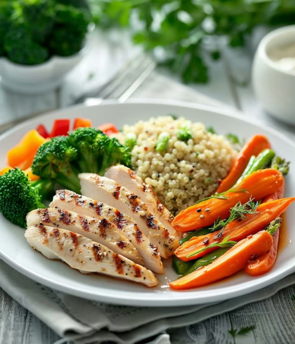 GraceChapm97053's tweet photo. New on-point fat-loss meal! Grilled chicken breast + quinoa + roasted veggies: protein-rich, low-carb, keeps you full all afternoon. Perfect for your weight loss journey ， https://t.co/cJR2BMeece
