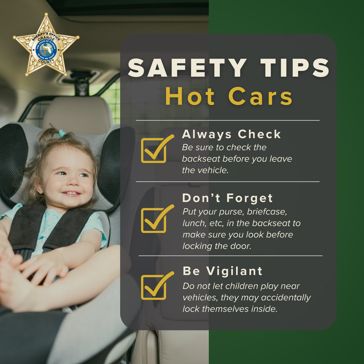 OrangeCoSheriff's tweet photo. Letβs protect our little ones. Spread the word. πΌβ
#LookBeforeYouLock #HotCarHazard #ChildSafety https://t.co/whsUrf6Lid