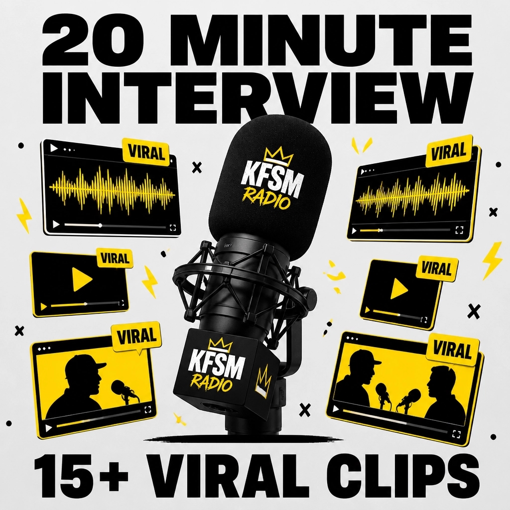 imtoodeep's tweet photo. 🔥 Your 20-Min KFSM Interview = A Content Goldmine! 🎙️ Slice 1 talk into 15+ viral clips for TikTok &amp; Reels. Maximize your moment and build an empire. God is Good. Let's work! 🙏 Link in bio to book! #KFSM https://t.co/Fbuxu128Gr