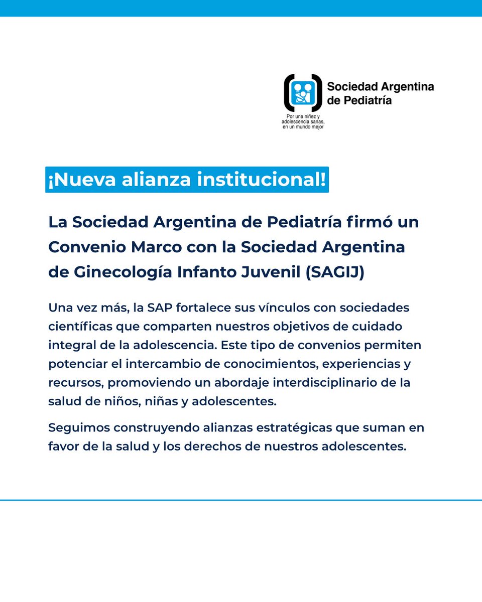 soc_arg_ped's tweet photo. ¡Nueva alianza institucional!
La Sociedad Argentina de Pediatría firmó un Convenio Marco con la Sociedad Argentina de Ginecología Infanto Juvenil (SAGIJ)
#SAP #Pediatría #SAGIJ #ConvenioMarco #SaludAdolescente #TrabajoInterdisciplinario https://t.co/8mIB2sbF9V