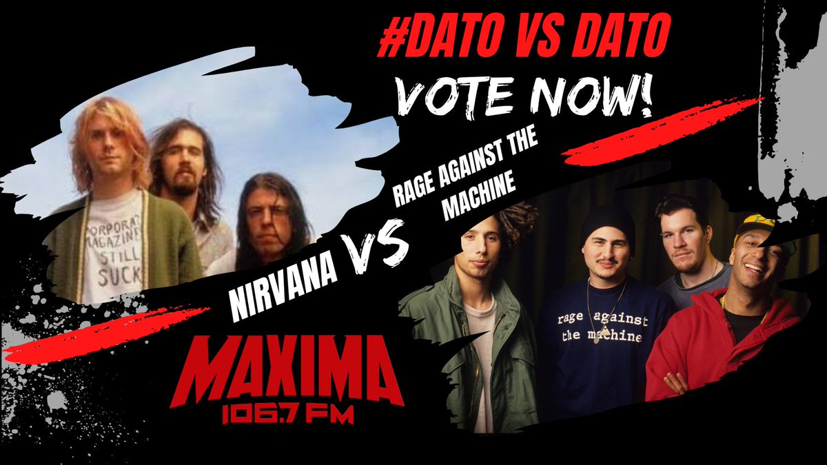 LaloAltavoz's tweet photo. 🎸 #DatoVsDato
💥 Nirvana: Nevermind cambió la historia del rock y llevó el grunge al mundo.
✊ Rage Against The Machine: Fusionó rock y rap con un mensaje de protesta que marcó una generación.
👍 LIKE por Nirvana.
🔁 REPOST por Rage Against The Machine.
#AltavozConLaloCastillo https://t.co/zBFtSwc6by