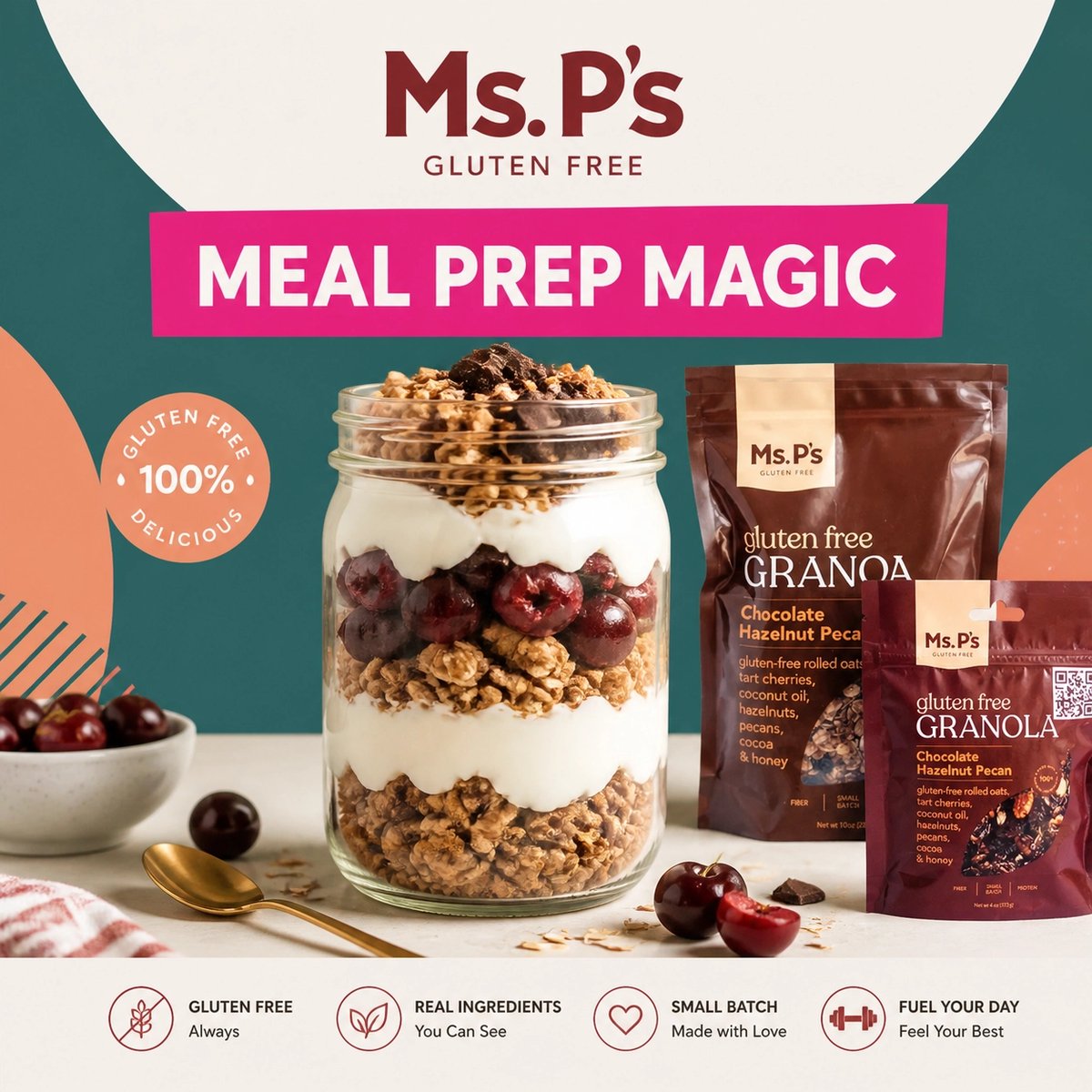 MsPsGFree1's tweet photo. 🫐 Mason jar parfaits = meal prep GOLD! Layer yogurt, berries &amp; Ms. P's soft-baked &amp; organic granola! 🥄 Pro tip: add granola fresh for maximum goodness. Who's prepping? Stay blessed! #MealPrep #GlutenFree #mspsnation #bestgranolaever https://t.co/eBNF4MogbG