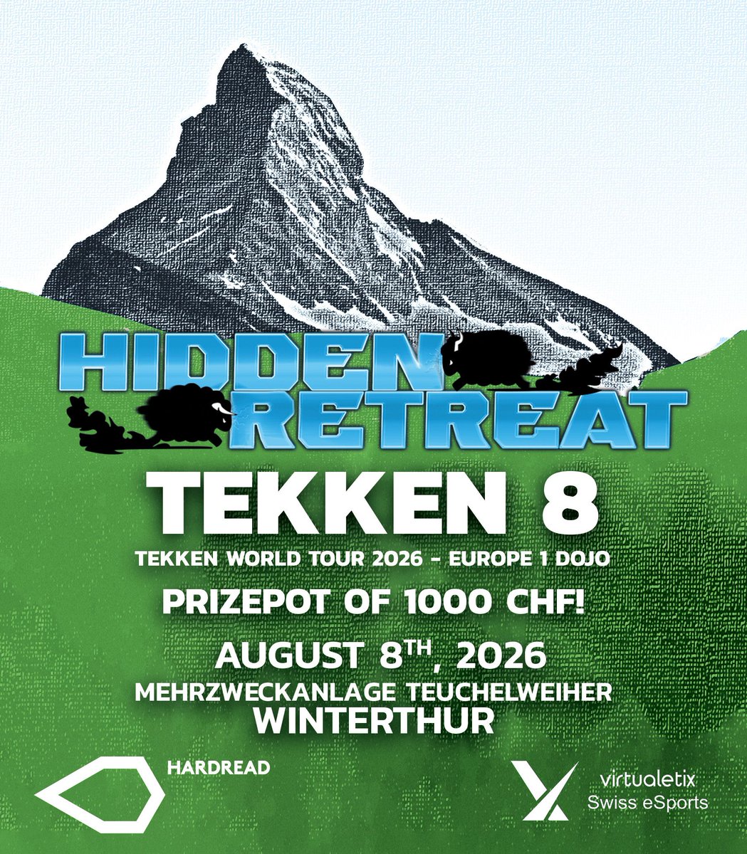 HardreadCH's tweet photo. Hidden Retreat 2 is almost here!

Join us on August 8 in Winterthur for another full day of Tekken 8, casual setups and the Swiss Fighting Game Community.

Whether you're aiming for the trophy or just looking to spend the day with fellow fighting game players, we'd love to have you there.

Regular registration closes on July 27.

Secure your spot before the registration fee increases.