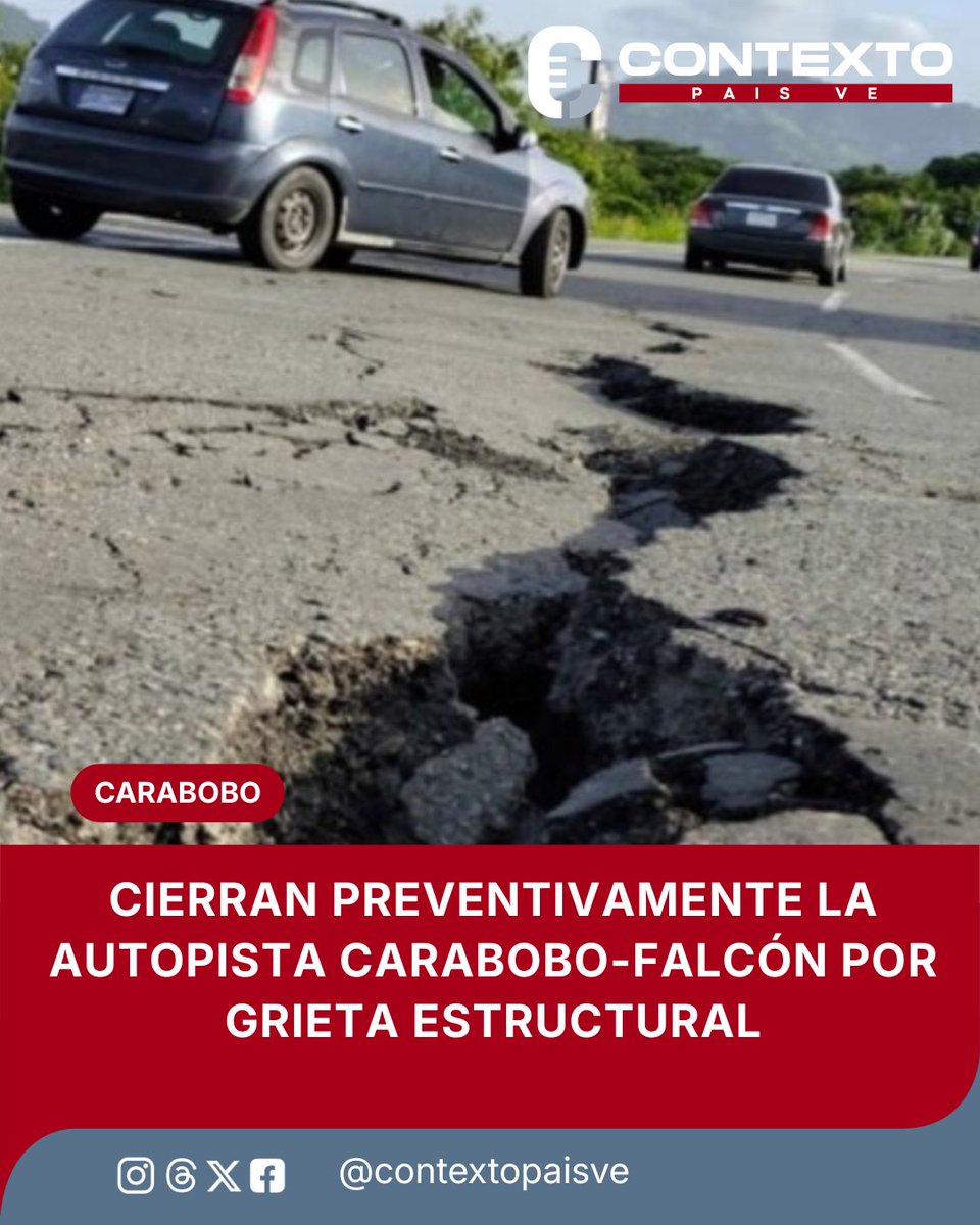 Contextopaisve's tweet photo. Organismos de seguridad mantienen restringido el paso vehicular en la importante arteria vial que conecta a Carabobo con Falcón. La medida preventiva se tomó tras detectarse una preocupante grieta en el pavimento luego de los recientes sismos.

#Falcon #Carabobo https://t.co/LAEXgamVO0