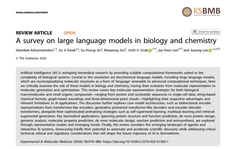 BioAI_NeuralNet's tweet photo. A survey on large language models in biology and chemistry
https://t.co/ka0nxL2OTg

1. Bio/Chemical Language Models: Transforming Biology into a Computational Language

AI is revolutionizing biomedical research by treating biological and chemical systems as forms of language that can be learned, represented, and generated by advanced computational models. Bio/chemical language models are enabling new approaches for understanding molecular structures, predicting biological functions, and designing novel molecules.

2. From Molecular Representation to Generative AI in Biomedicine

Modern AI models leverage diverse molecular representations, including protein and nucleotide sequences, single-cell data, chemical strings, molecular graphs, and 3D structures. Transformer-based architectures, including encoder, decoder, and encoder–decoder models, combined with self-supervised learning, multitask training, and retrieval-augmented approaches, are driving advances in protein design, genomics, molecular property prediction, drug discovery, and chemical synthesis.

3. The Future of AI-Driven Scientific Discovery

Emerging agentic and interactive AI systems have the potential to automate complex research workflows and accelerate biomedical discoveries. However, realizing this potential requires addressing challenges in model reliability, interpretability, ethics, and regulatory frameworks to ensure responsible integration of AI into medicine and science.

#BioAI #AIforScience #FoundationModels #GenerativeAI