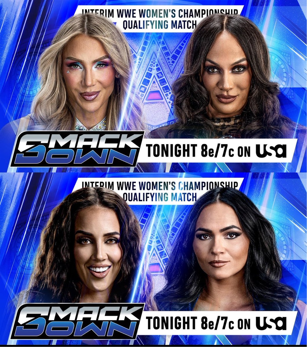 WrestlePurists's tweet photo. Tonight’s qualifiers for the Interim WWE Women’s Championship Ladder Match at SummerSlam

• Charlotte Flair vs. Nia Jax
• Chelsea Green vs. Kiana James

#SmackDown https://t.co/Xfa1cbbJZY