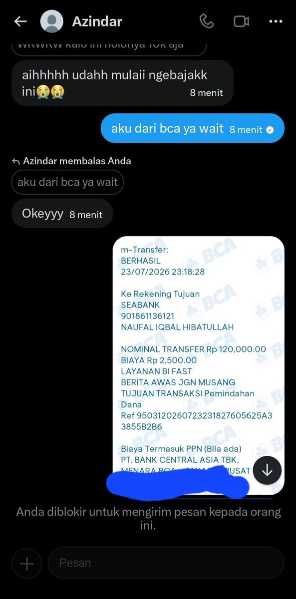 august_bysummer's tweet photo. GUYSS HATI" SAMA MUSANG KELAPARAN NAMANYA NAUFAL IQBAL HIBATULLAH  INI AKUNNYA @zeodatyyy  TAPI DIA SUKA GANTI" USERNAME. TEMEN AKU ABIS KENA SCAM SAMA DIA TERUS BUKTI TF NYA DI JADIIN TESTI DI PROFIL NYA https://t.co/UqHi8iDKaz