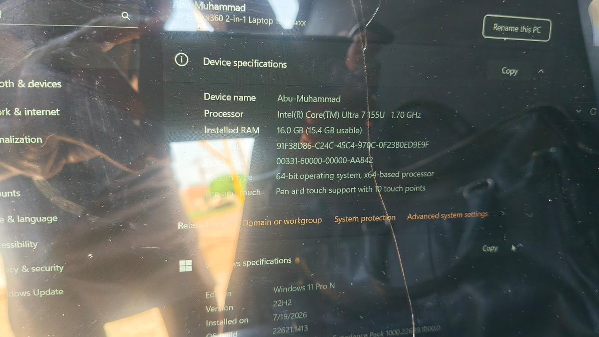 Adams_choa's tweet photo. Hp envy x360 intel core ultra 7 512 SSD 16gb ram with strong battery. With small crack on the glass but is calibrating very well.

N630k asking price https://t.co/z1ZGP0y2Tg
