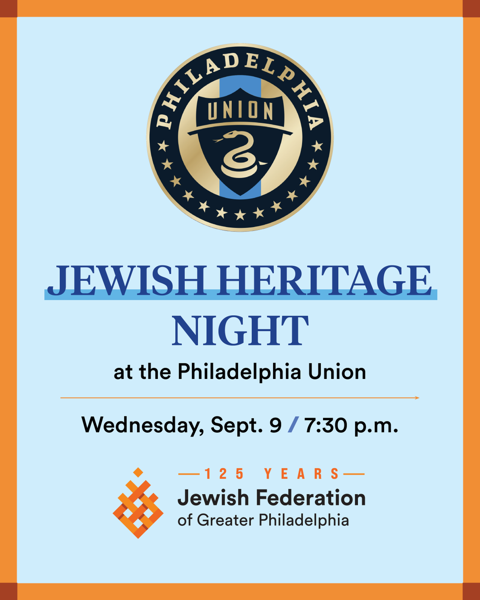 JFedinPhilly's tweet photo. Are you feeling those post-World Cup blues? @PhilaUnion has you covered with Jewish Heritage Night! ⚽   Check out the pre-game events and get discounted tickets: https://t.co/mIbs67UnsH https://t.co/PgoEFpUaas