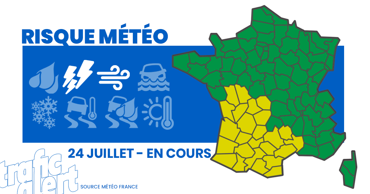 trafic_msgu's tweet photo. 🌩️  ORAGES  | Risque supplémentaire attendu sur un large quart sud-ouest. Des orages secs et des vents à 80km/h qui pourraient amplifier les incendies et créer des nouveaux foyers avec la foudre prudence. #vigilancemeteo #orages ➡️ https://t.co/qWrgjJ0cHi https://t.co/Sp8jH2T00G
