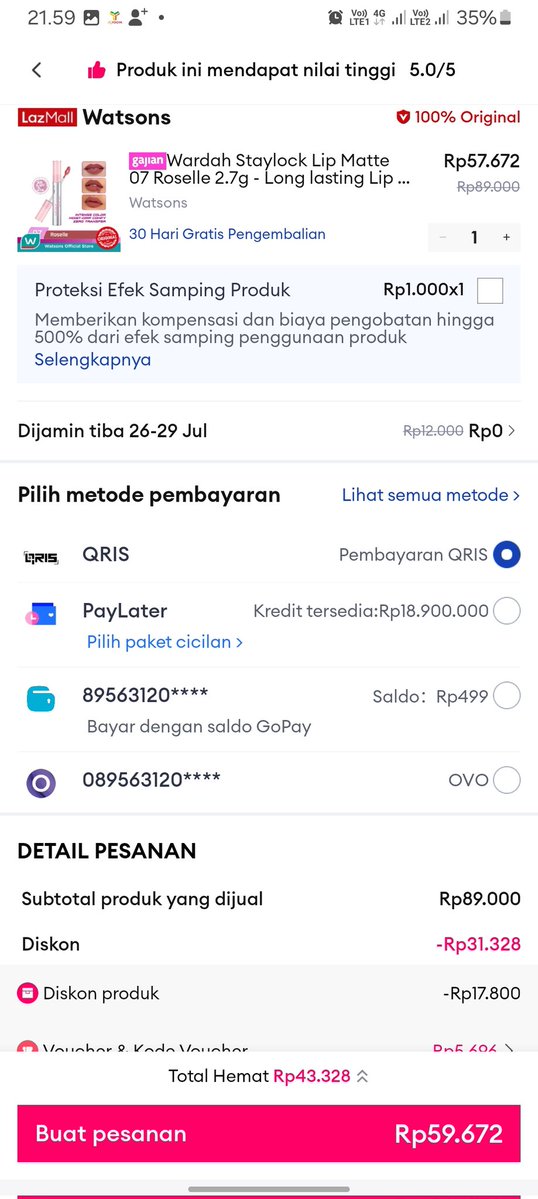 damaluvv's tweet photo. . buat para gadis yg pke lipstik Wardah Staylock, cek lazada skrang lagi ada promo dari 90k jdi 59k tanpa war vocher, apalagi yg koinnya banyak lumayan itu ๐
#promo77 #diskon #wardah #zonauang https://t.co/25Np9tPuqn