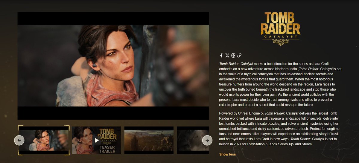 Wario64's tweet photo. Tomb Raider: Catalyst now releasing in 2028 (was previously announced for 2027) https://t.co/gV7gz0kV8J https://t.co/sq6BaeLGih