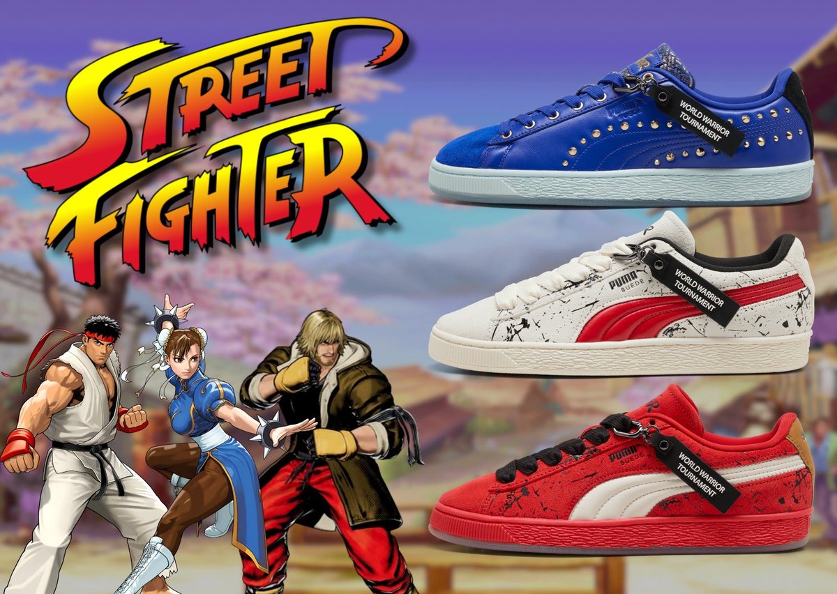 SoleRetriever's tweet photo. HADOUKEN: A Street Fighter x Puma Suede Collection is on the way 💥

-Chun-Li
-Ryu
-Ken

🗓️ Fall 2026 https://t.co/gYfwEHfg3l