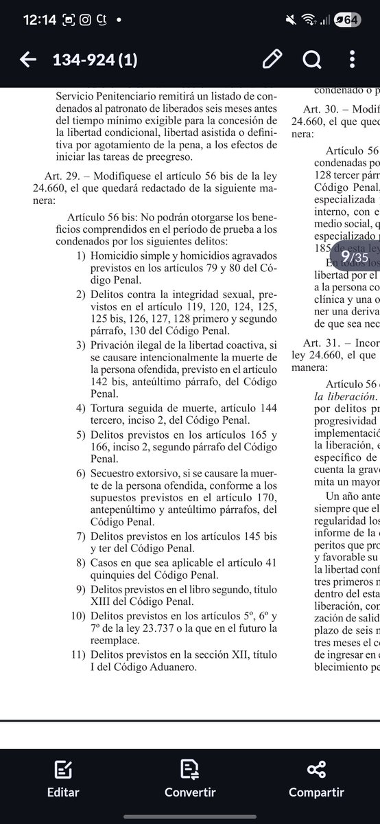 m0relistt's tweet photo. @Romii_oks art 56 bis: No podrán otorgarse los beneficios comprendidos en el período de prueba a los condenados por los siguientes delitos..." Delitos contra la integridad sexual, previstos en los artículos 119, 120, 124, 125, 125 bis, 126, 127, 128 (1° y 2° párrafo) y 130 cp https://t.co/n69TElzoXv