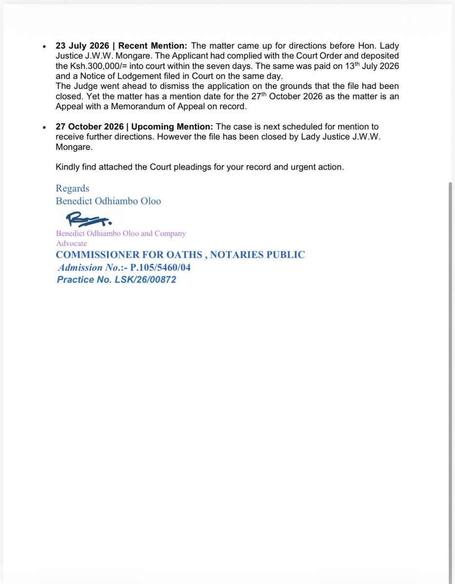 NelsonHavi's tweet photo. Some of the Judges against whom a specific indefinite boycott has been declared are incorrigible. See this complaint against Lady Justice Josephine Mongare for instance. Look at what she has done when she ought not to be sitting in the first place. We do not need her as a Judge. https://t.co/HF8mbrdSlp