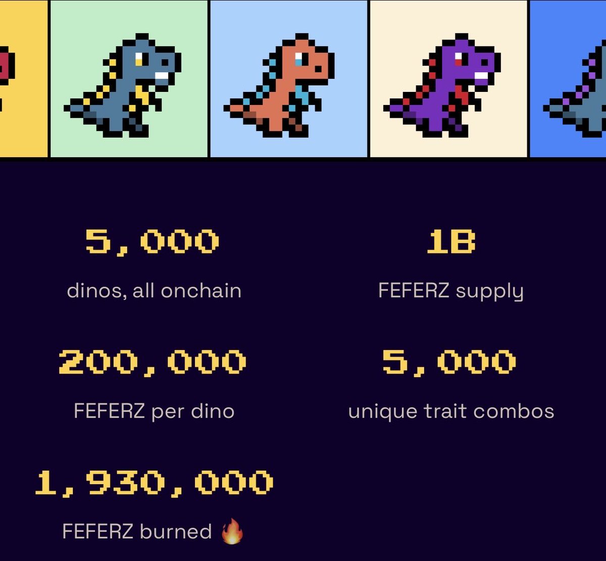 anonchain's tweet photo. Almost 2M $FEFERZ burned in less than 12 hours of marketplace being live! 🔥 🦖

Will be thinking of more ways to add some game theory to this project today. 

Idk why you guys can’t hold for more than a day but I will make you regret it. 

CA: 0x90E29a73641cDaF40bd79052fa494103952bE79f