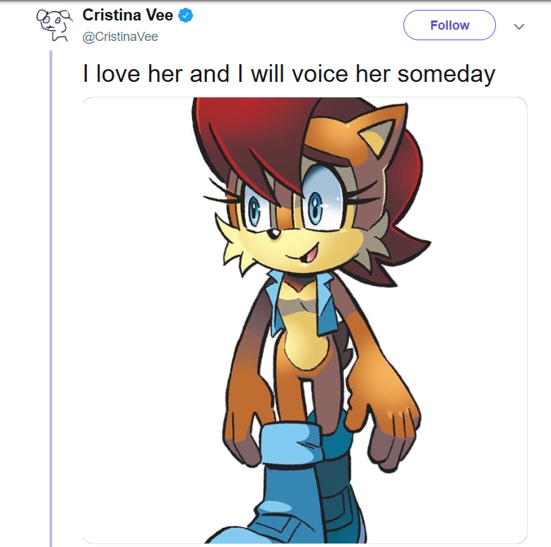 all_4sally's tweet photo. Popular voice actress Cristina Vee has admitted once that she would love to play Sally Acorn one day.

Cristina has played many incredible roles, some of my favorites being Shantae from the franchise of the same name, Velvet Crowe from Tales of Berseria, Marinette Dupain-Cheng/Ladybug from Miraculous Ladybug and Tulin from Legend of Zelda: Tears of the Kingdom.

Who's your favorite Cristina Vee voiced character? Do you have one? And would you like to see her play Sally Acorn if the future?

Feel free to share.

~MR