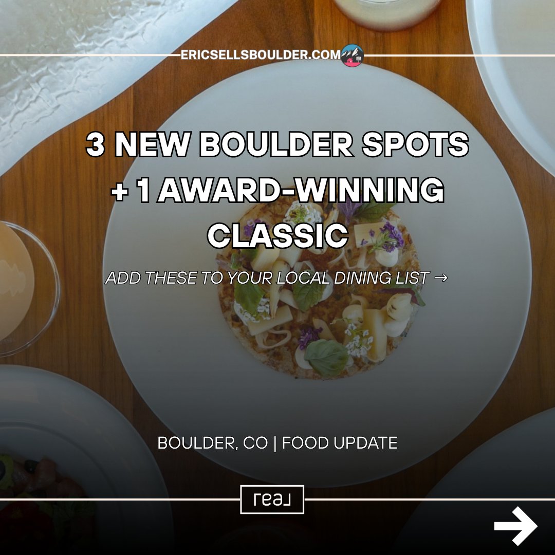 FarranEric's tweet photo. Boulder food update 🍝 Morso in Table Mesa, Cinq à Sept in North Boulder, Cafe Meets Boba on Arapahoe, and award-winning Flagstaff House. Which one are you trying first? #BoulderCO #BoulderRealEstate #BoulderRestaurants #ColoradoHomes #fyp https://t.co/1gxHXM40WC