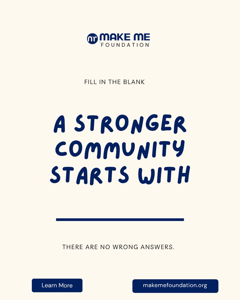 Makeme_org's tweet photo. Today's challenge is easy: complete the sentence and tell us what you believe is the foundation of a stronger community.

We can't wait to read your answers! 💙

#MakeMeFoundation #SustainableDevelopmentGoals #FillInTheGapFriday #CommunityDevelopment https://t.co/gDlgdMUn97