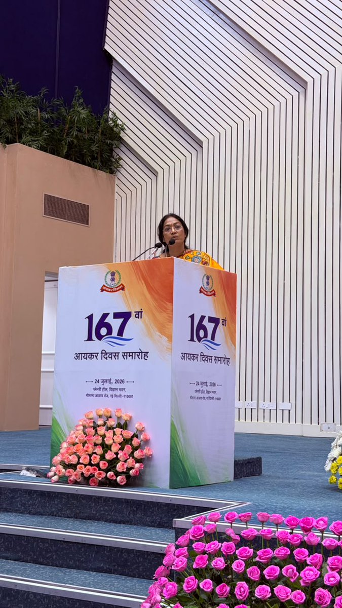 IncomeTaxIndia's tweet photo. The 167th #IncomeTaxDay celebrations concluded with a vote of thanks proposed by Ms. G. Aparna Rao, Member (TPS & R), CBDT. She expressed her gratitude to the Hon'ble Finance Minister, Smt. @nsitharaman, for gracing the occasion and inspiring the Department with her insightful address. She also thanked the distinguished dignitaries, members of the media, and organisers of the event for their presence and support.