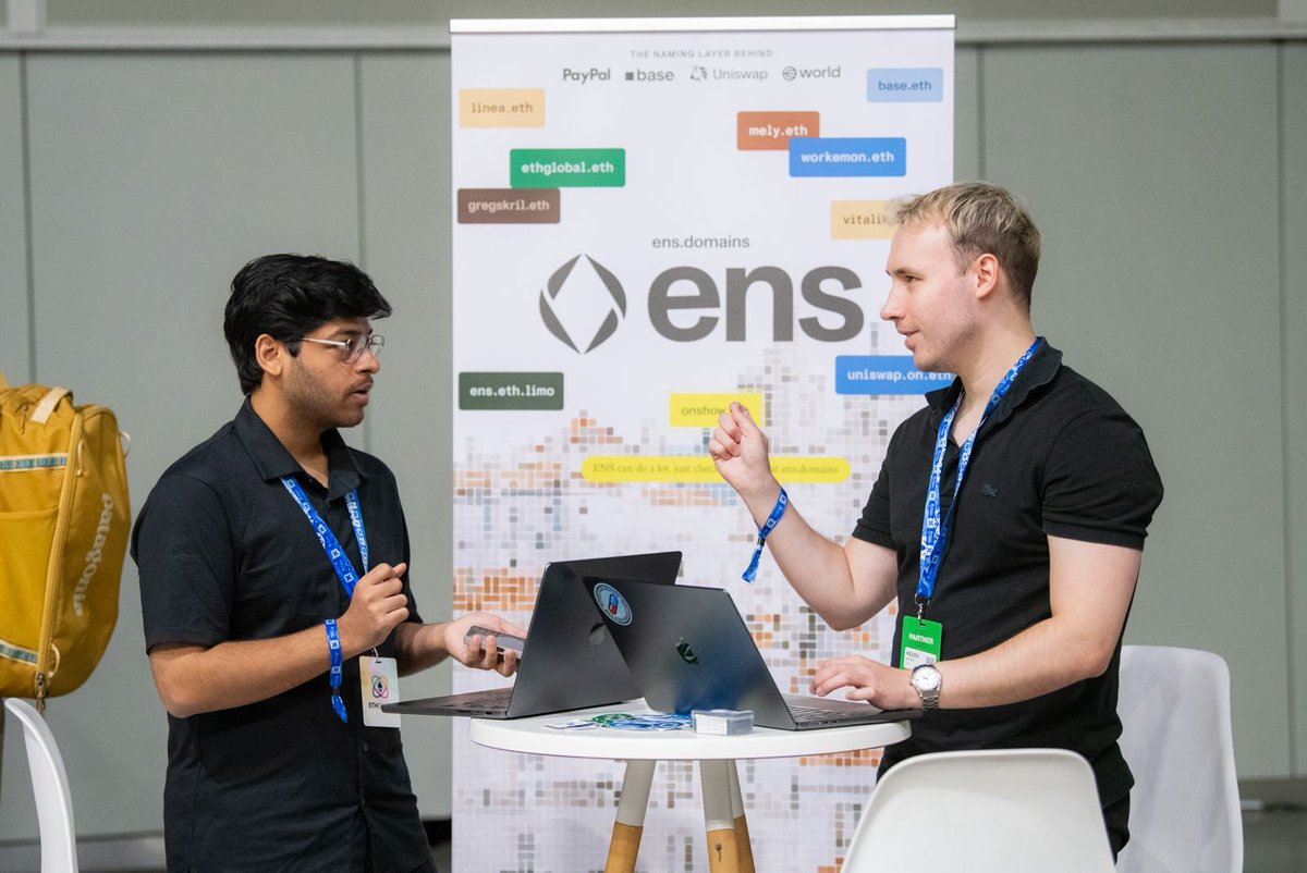 ETHGlobal's tweet photo. 🇵🇹 ETHGlobal Lisbon Partner | @ensdomains

Wallets have names. Agents should too.

Use ENS for identity, discovery, profiles, subnames, records, or a new feature inside an existing product. $5,000 in prizes. https://t.co/VXmzRdout0