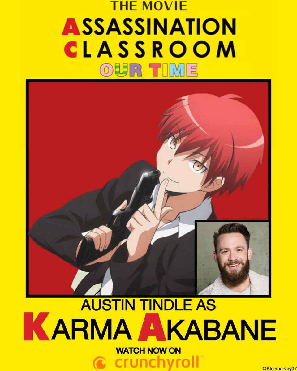 KleinHarvey97's tweet photo. Congrats to @austintindle on reprising his role as Karma Akabane in ‘Assassination Classroom the Movie: Our Time’ 🔫😁
Available to watch on @Crunchyroll
#AssassinationClassroom #anime #movie #crunchyroll #Tindleations https://t.co/OSwYKqDxRZ