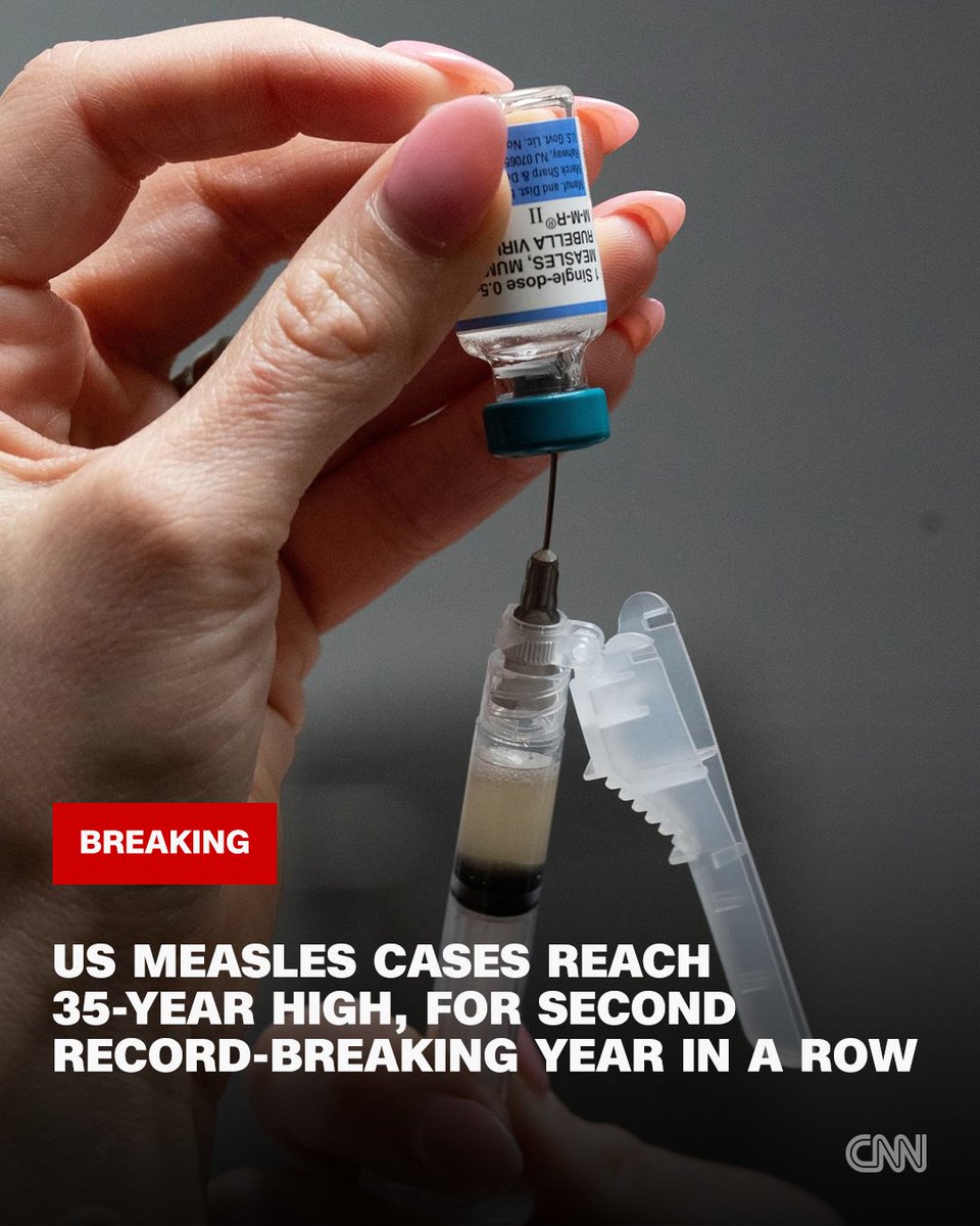 cnnbrk's tweet photo. Measles cases in the US reach 35-year high as 2026 becomes the second record-breaking year in a row. https://t.co/jHNHB0N4dh https://t.co/IuA0E5NO1H