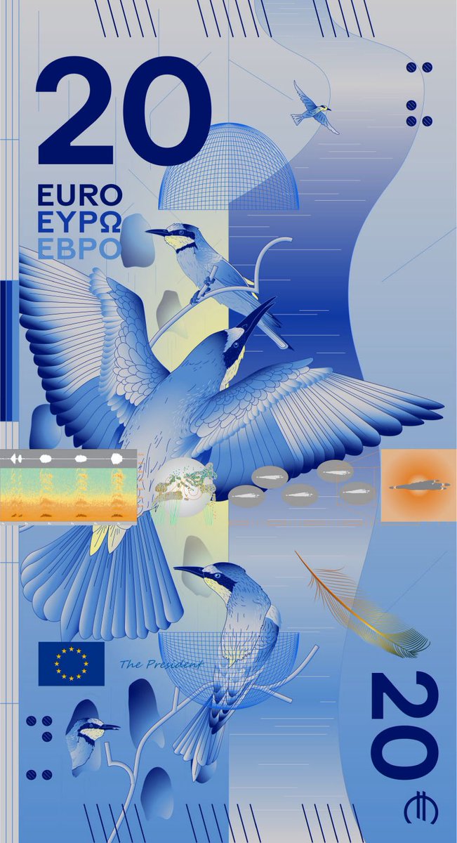 coaiecrete's tweet photo. Design D is the best Euro design and I will tell you why:

- they include the sound waveforms produced by the birds
- they include their habitats and travel paths
- each bird’s footprints and foot shape are included as security marks
- the bills are both vertical and horizontal https://t.co/f5qV6Xp9Ft