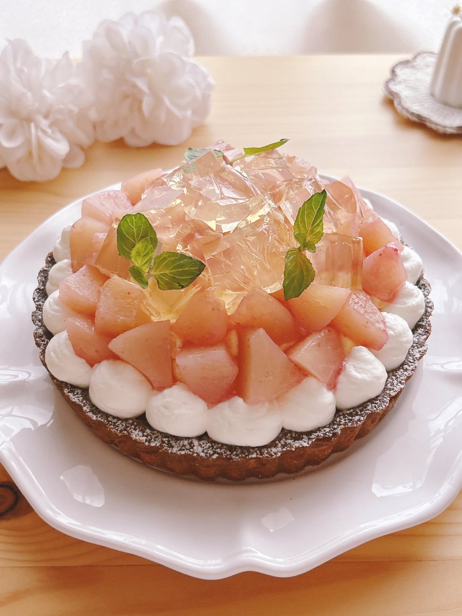 rii_cooking's tweet photo. ＊白桃のサマータルト＊
🎐🍑💎🌼

エルダーフラワーコーディアルゼリー乗せ💖

#abcクッキング https://t.co/UFHAPSqcPg
