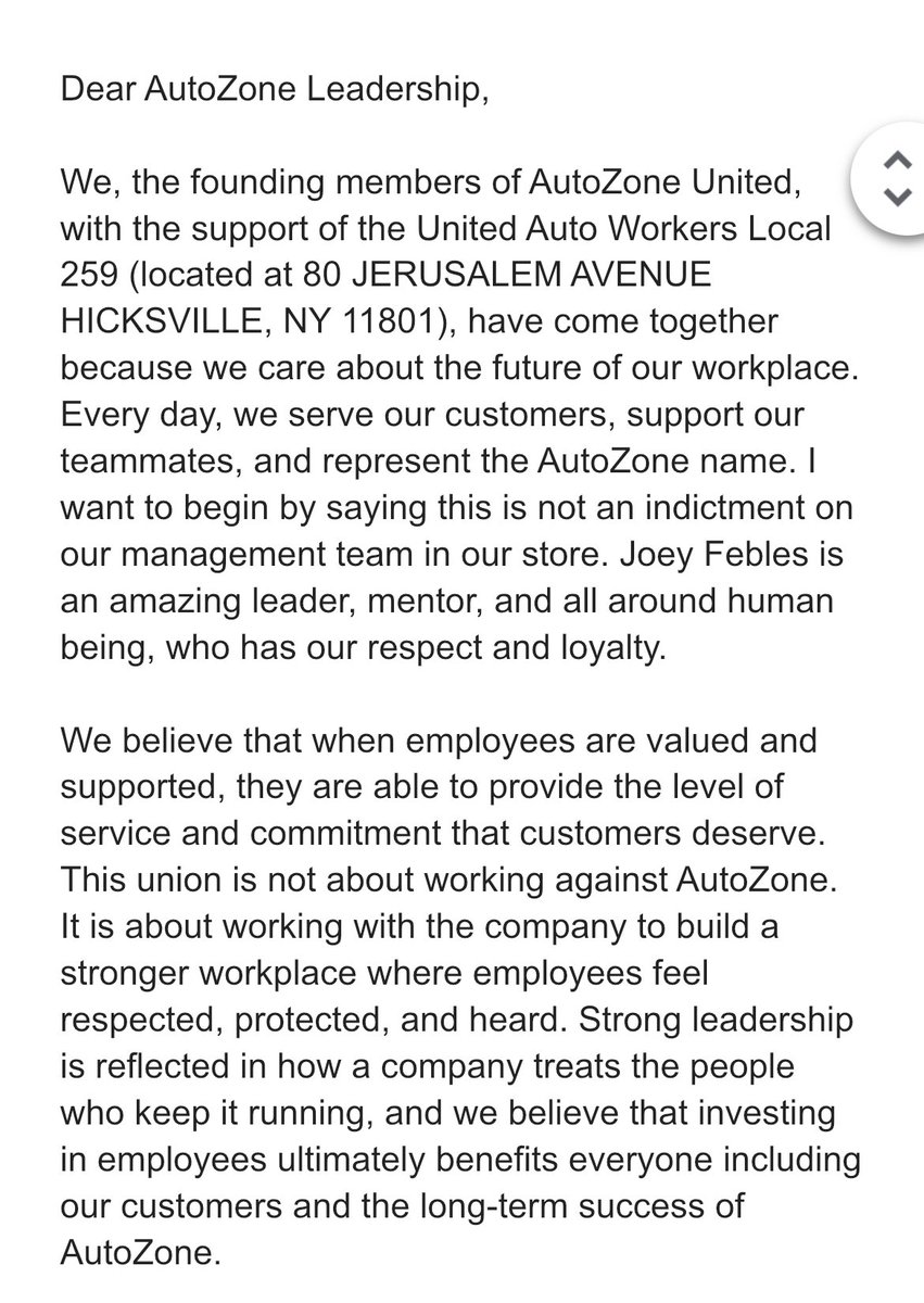 the_acidpanda's tweet photo. Today, we offered our demand letter to AutoZone as our new union, AutoZone United (partnered with @UAW Local 259), in White Plains, NY, exercising our collective bargaining rights. In the history of the company, this would be the first time they’ve seen such a thing since 1992. https://t.co/y0mr2EGiGV