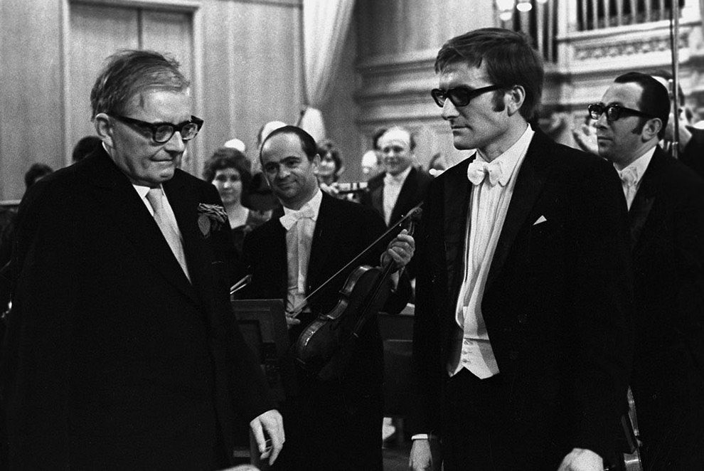 classicalmuslc's tweet photo. Dmitri Shostakovich and his son, Maxim, after the historic premiere of the Fifteenth Symphony. https://t.co/uMkOG6NfQ3