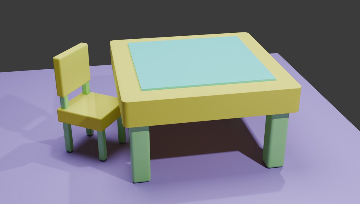 a3s7ch's tweet photo. 初blender、フードコートのキッズスペースのような机と椅子を生成 https://t.co/Tvkg1CwdqA