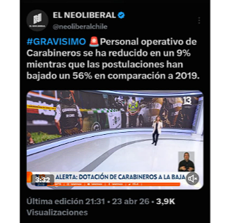 Feyyer2's tweet photo. @felipekast Todo sería más sencillo si los jueces ultraizquierdistas no hubiesen perseguido a Carabineros por sólo hacer su trabajo. Esa explica por qué las postulaciones han caído drásticamente y los retiros voluntarios, aumentado. https://t.co/qinaHxnYyU