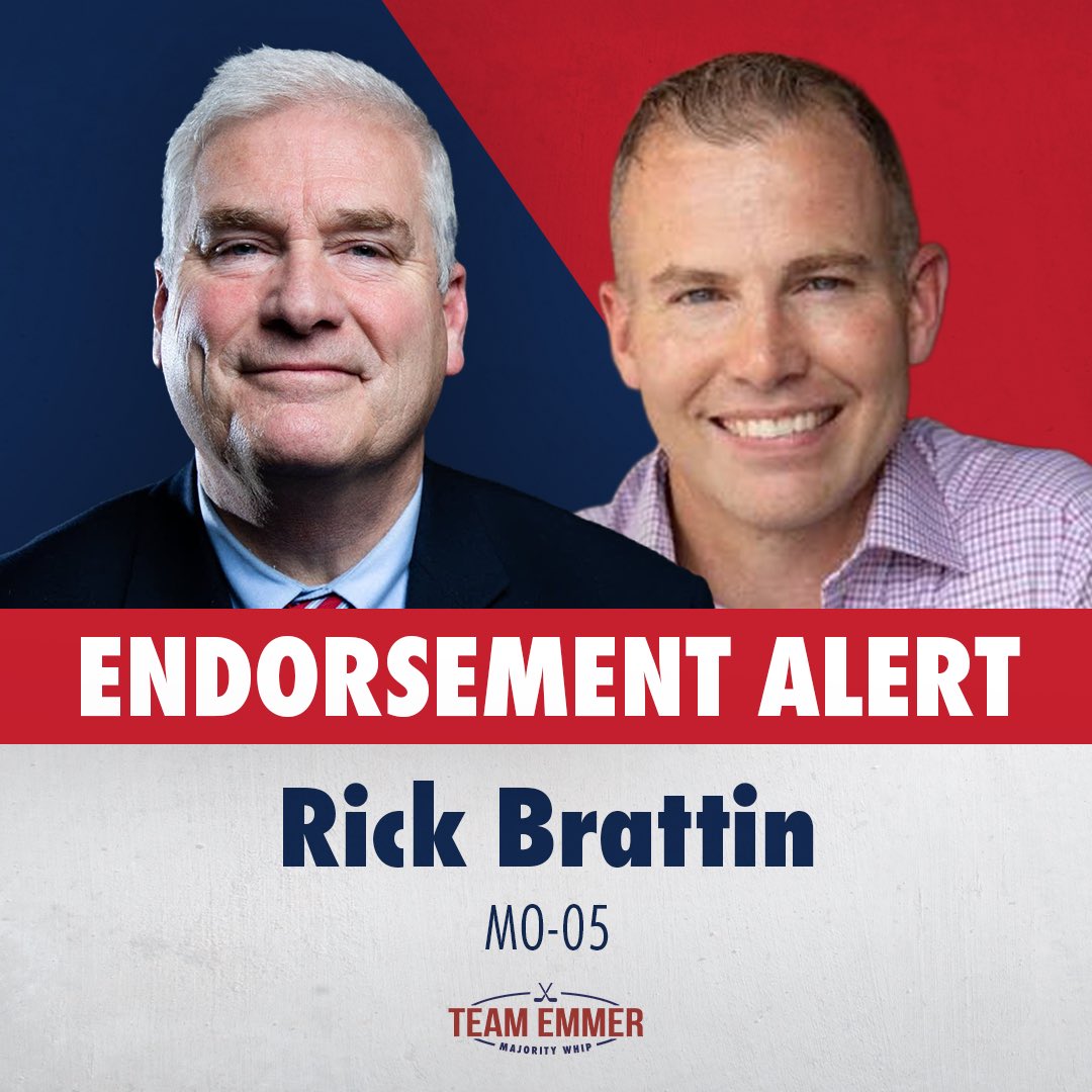 tomemmer's tweet photo. .@RickBrattin is exactly the kind of conservative we need more of in Congress; someone who can be trusted to work hard and help the Republican Majority implement President Trump’s America First agenda. I am proud to endorse him in the Republican primary for Missouri’s 5th District.
