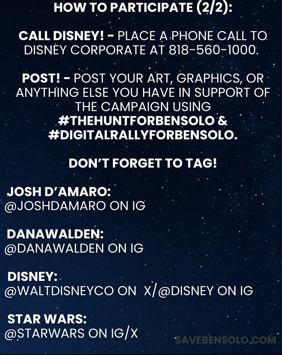 TheHuntForBen's tweet photo. Let's show Disney the demand for #TheHuntForBenSolo is worldwide! Here's how you can take part no matter where you are! #BenSoloLives #StarWars #DigitalRallyforBenSolo https://t.co/2OgJj7SnsJ