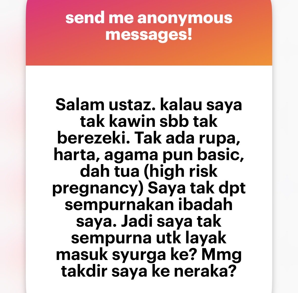 mnasrullah00's tweet photo. Waalaikumussalam 

Kahwin bukanlah perkara wajib. Ramai sahaja ulama dahulu yang tak kahwin seperti Imam al-Nawawi, Ibn Taimiah dan Ibn Jarir al-Tabari.

Namun, isunya sebab apa tak kahwin?

Kalau kita sibuk dengan menuntut ilmu, menyebarkan ilmu, bekerja untuk manfaat ummah sampai takda masa nak kahwin baguslah.

Tapi, kalau hidup pun biasa-biasa je, baik kahwin untuk rasa nikmat tersebut dengan cara halal.