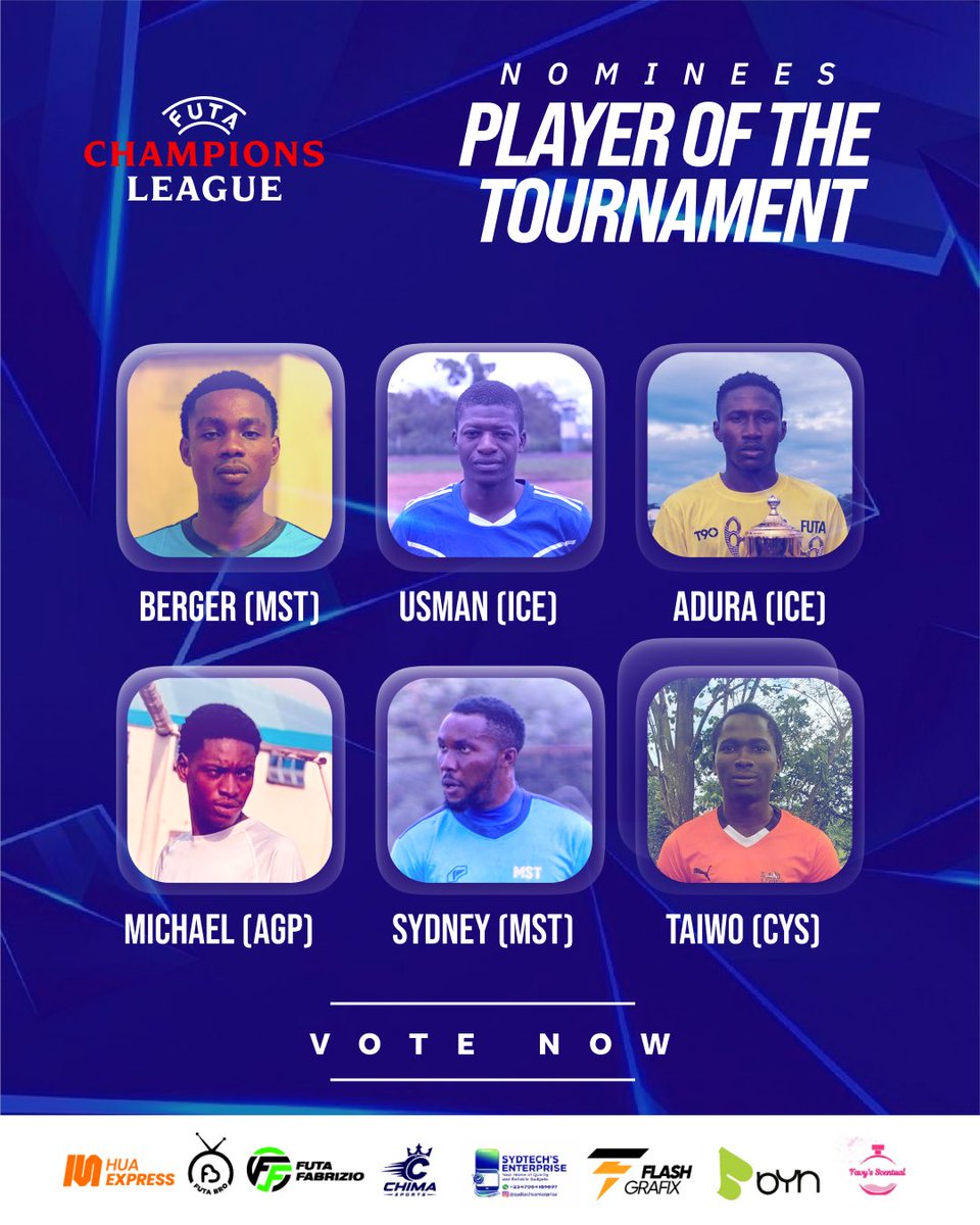 FUTA_CL's tweet photo. 🌟 Who has been the standout player of #FCL2026? 🏆
The Player of the Tournament vote is now LIVE! 🗳️
Your vote contributes 50% of the final decision.
Vote here👇
https://t.co/izL31qr6W9
Who deserves the crown? ���⚽
#FUTAChampionsLeague #PlayerOfTheTournament #FCL https://t.co/wlrSyaLBNX