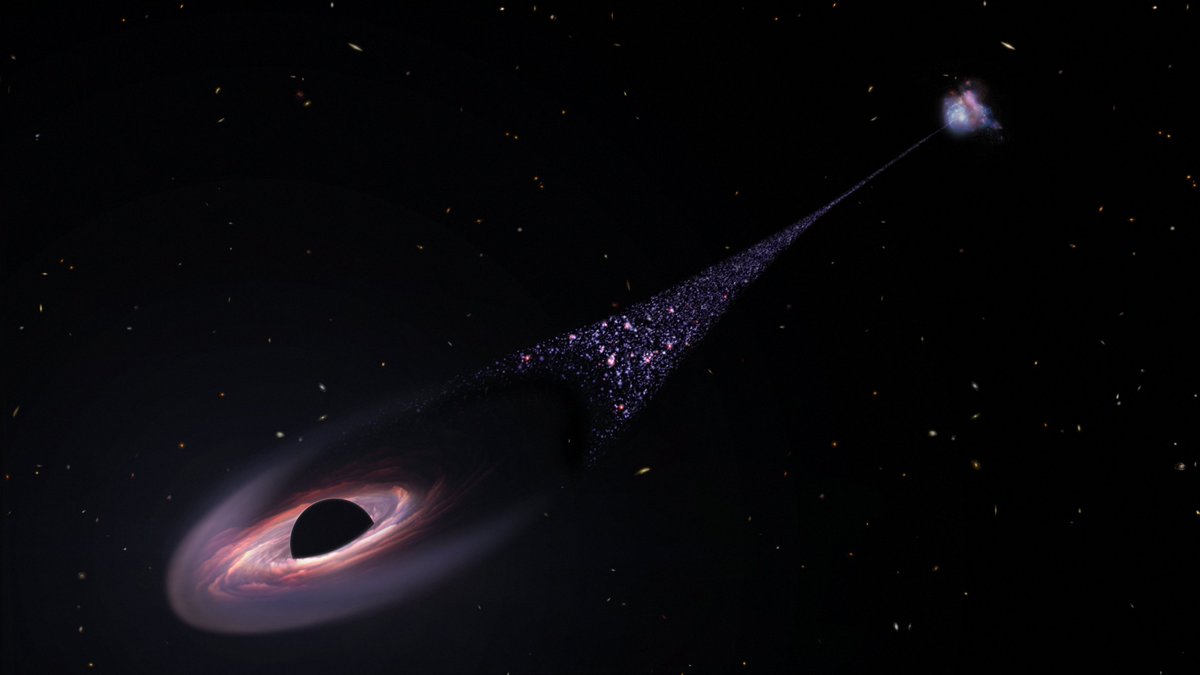 TexasScience's tweet photo. 1/6: Physicists have revealed the origin of a possible runaway black hole: two supermassive black holes smashed together, spawning gravitational waves that gave the resulting black hole a powerful kick. Read the paper in @PhysRevLett: https://t.co/au5PK6RlwW https://t.co/CWnvcWDBaA