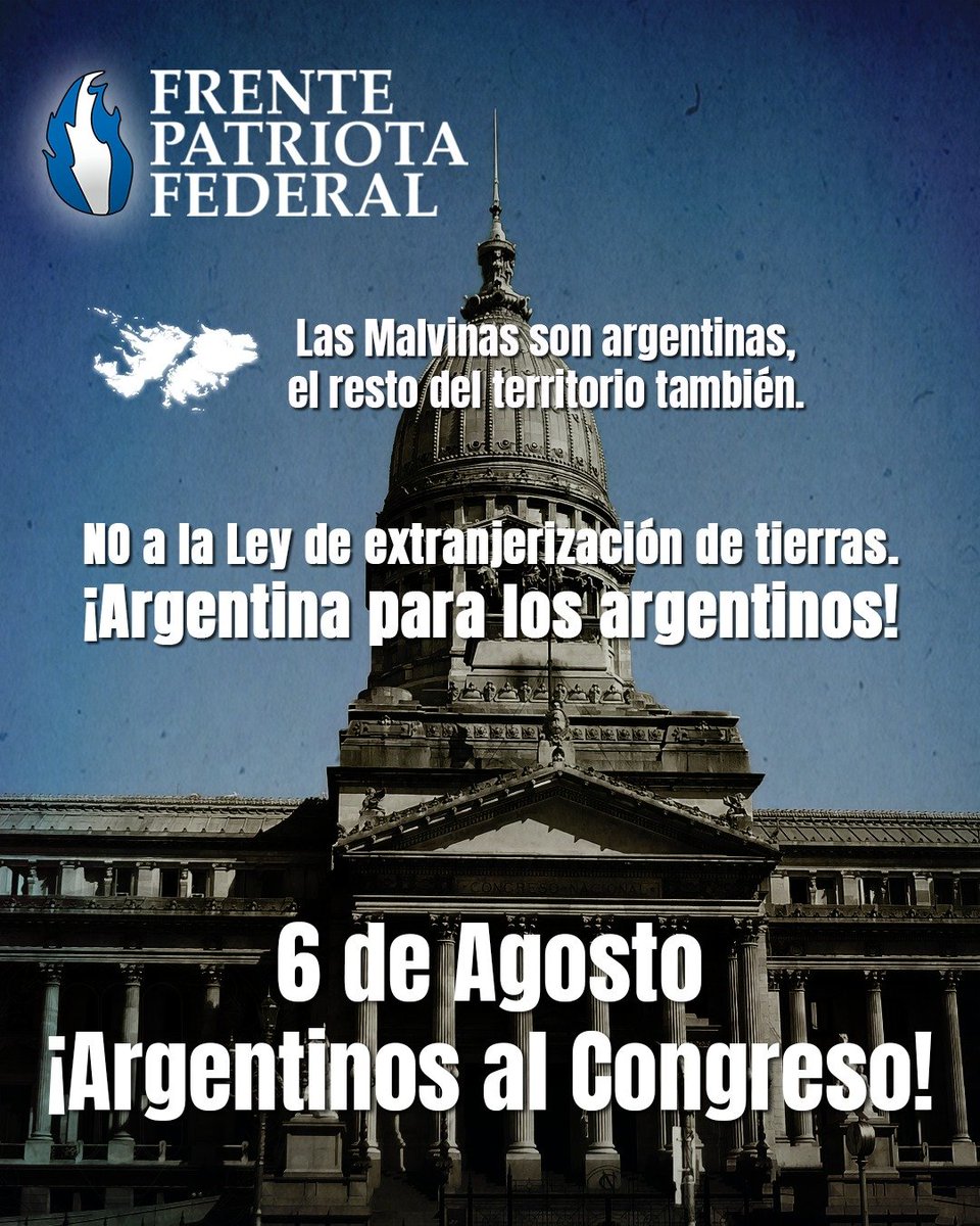 BiondiniAR's tweet photo. ✔ 6 de Agosto
¡DEFENDAMOS LA PATRIA!
#ArgentinaNoSeVende
#FrentePatriotaFederal 🇦🇷 https://t.co/MyLORrVueA