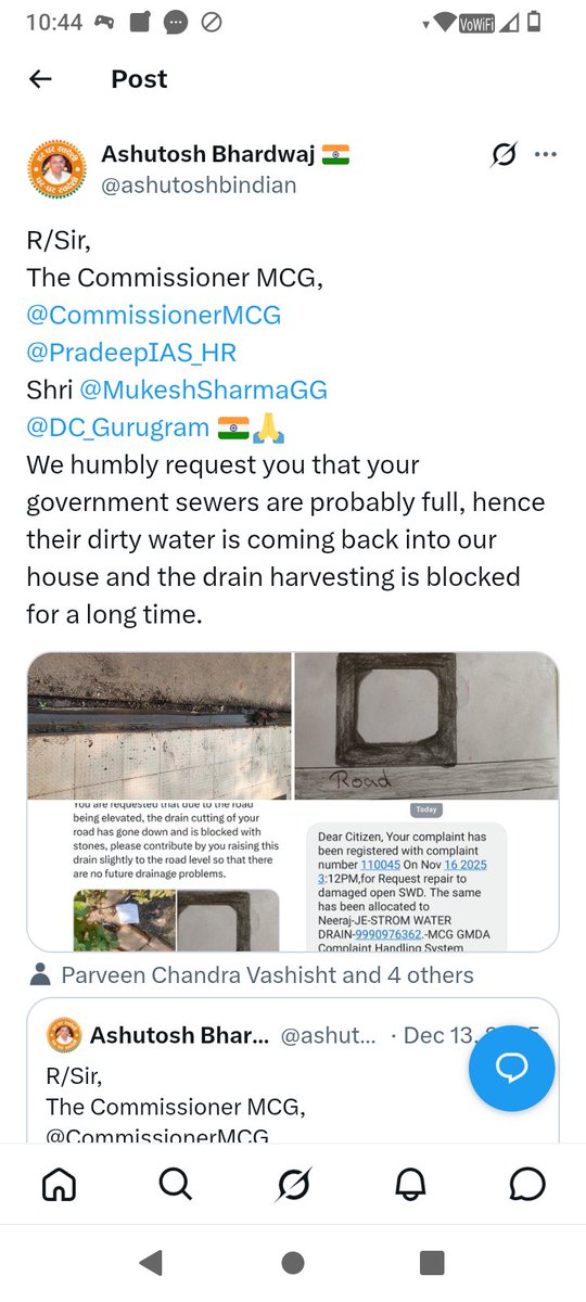 ashutoshbindian's tweet photo. R/Sir,
Shri @MukeshSharmaGG 🇮🇳🙏
Thank you sincerely for the work done today; however, we would like to inform you that the issue regarding drain harvesting specifically the water drainage problem remains unresolved, having been pending for the past half and half years🙏 https://t.co/SbRmK2ypyq