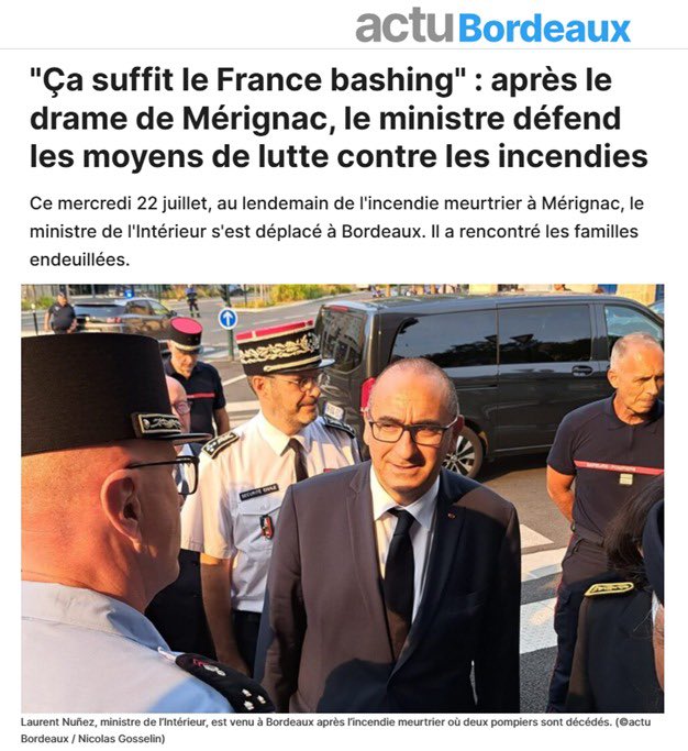 diaz_edwige's tweet photo. En Gironde, le ministre de l’Intérieur, Laurent Nuñez, affirmait mercredi que les moyens aériens français de lutte contre les incendies étaient "suffisants" et qu’il fallait arrêter le "France bashing".

👉 24h plus tard, Emmanuel Macron appelait l’Union européenne au secours… https://t.co/v3U9PThiw8