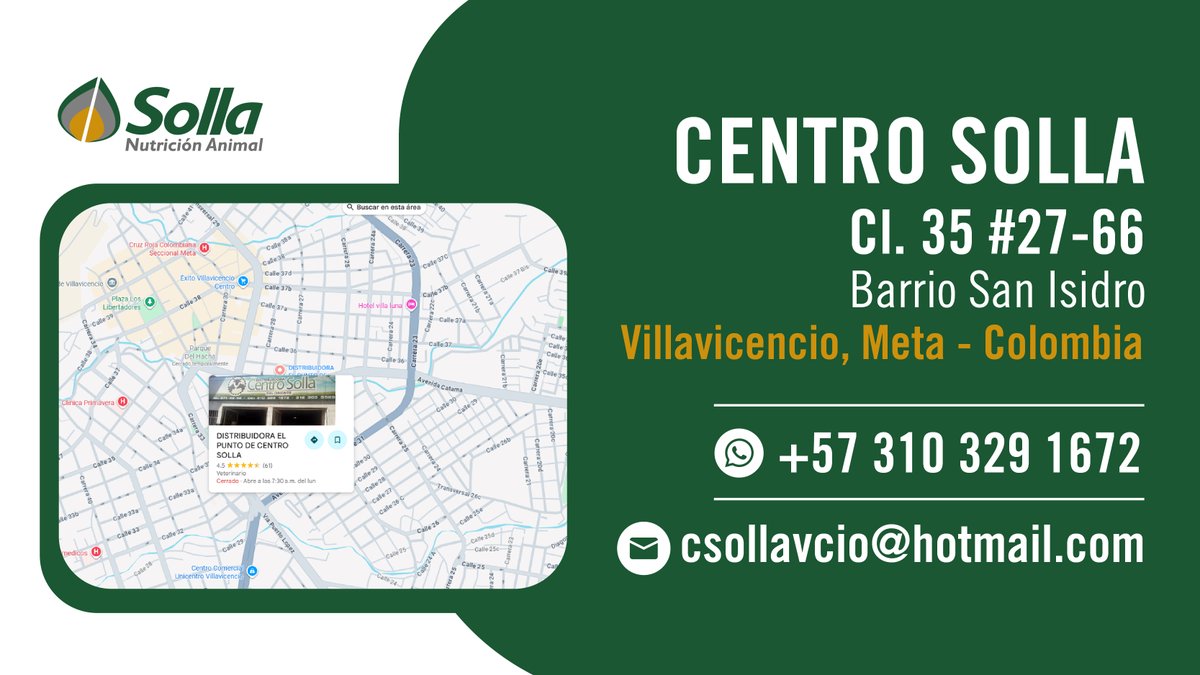 SollaNutricion's tweet photo. Conoce nuestro punto de venta autorizado en Villavicencio. Sigue el enlace https://t.co/iUAGIS5JsO  y busca los diferentes puntos de distribución dentro de tu zona ¡Tú eliges!

#Solla #NutriciónAnimal 
 #Distribuidores #PuntosdeVenta https://t.co/F35lQYyOmS