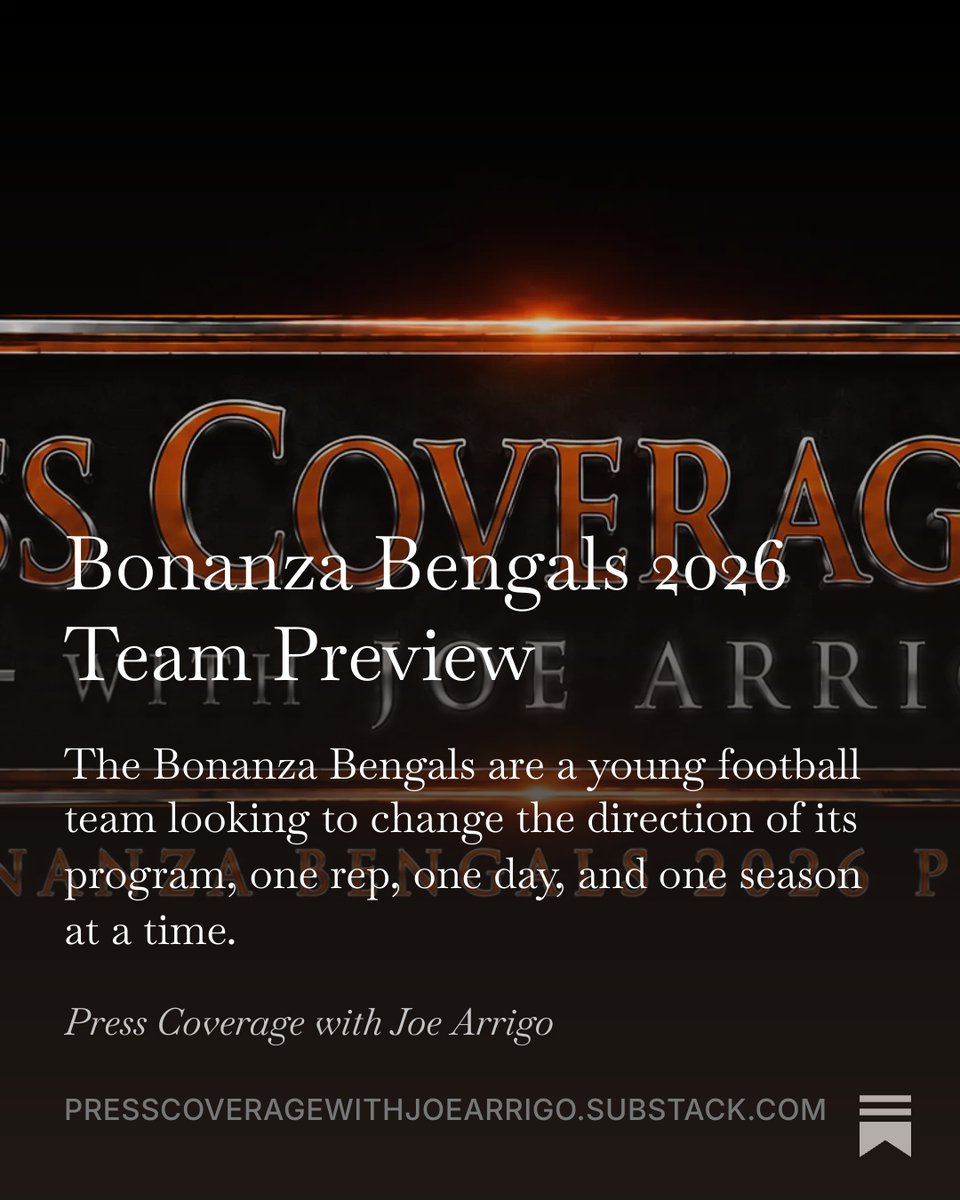 JoeArrigo_'s tweet photo. Free article on my SubStack: Next up in the Press Coverage Prep preview series is the @BBengalsFB 2026 Team Preview. The Bengals are a young football team looking to change the direction of its program, one rep, one day, and one season at a time.

#702HSFB #LasVegasHighSchoolFootball #HighSchoolFootball #HighSchoolFootballPreview

https://t.co/ju5UXxDaWZ