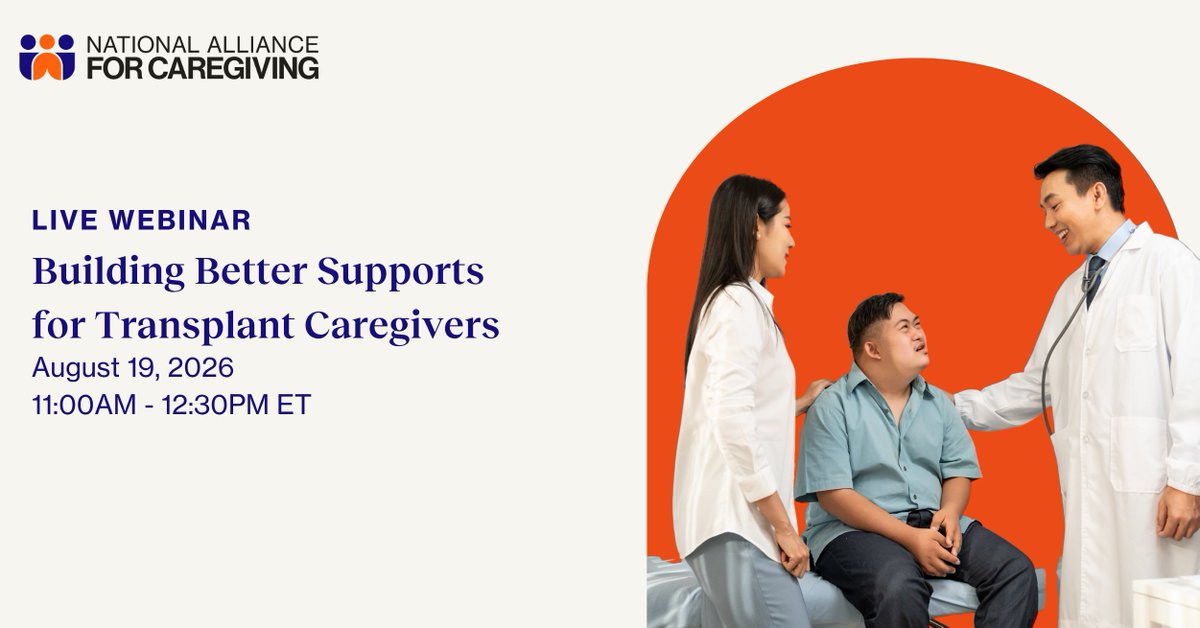 NA4Caregiving's tweet photo. Transplant caregivers are the constant through the journey — but what support exists for them? Join @NA4Caregiving for the 3rd Annual Champions in Care Forum on the research, advocacy, and programs behind caregiver support.

📅 Aug 19 | 11-12:30 PM ET
🔗 https://t.co/YncjJ8qpoX https://t.co/B3pipFsAHf