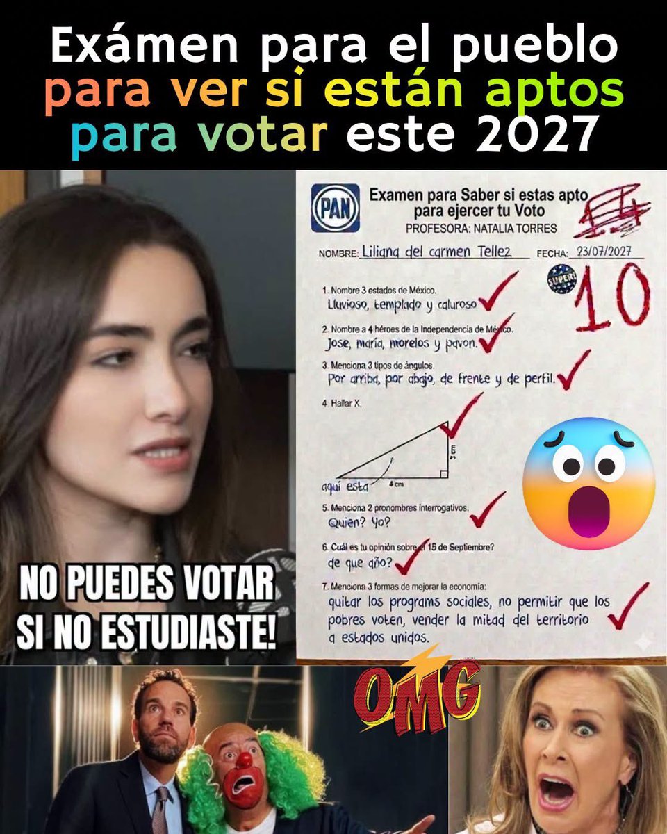 Oficial_Vicman's tweet photo. Natalia Torres presenta el examen, para saber si el pueblo esta apto para votar este 2027 en las urnas 😱😳😄😆😂🤣

#lifestyle https://t.co/ILC5WWtiZz