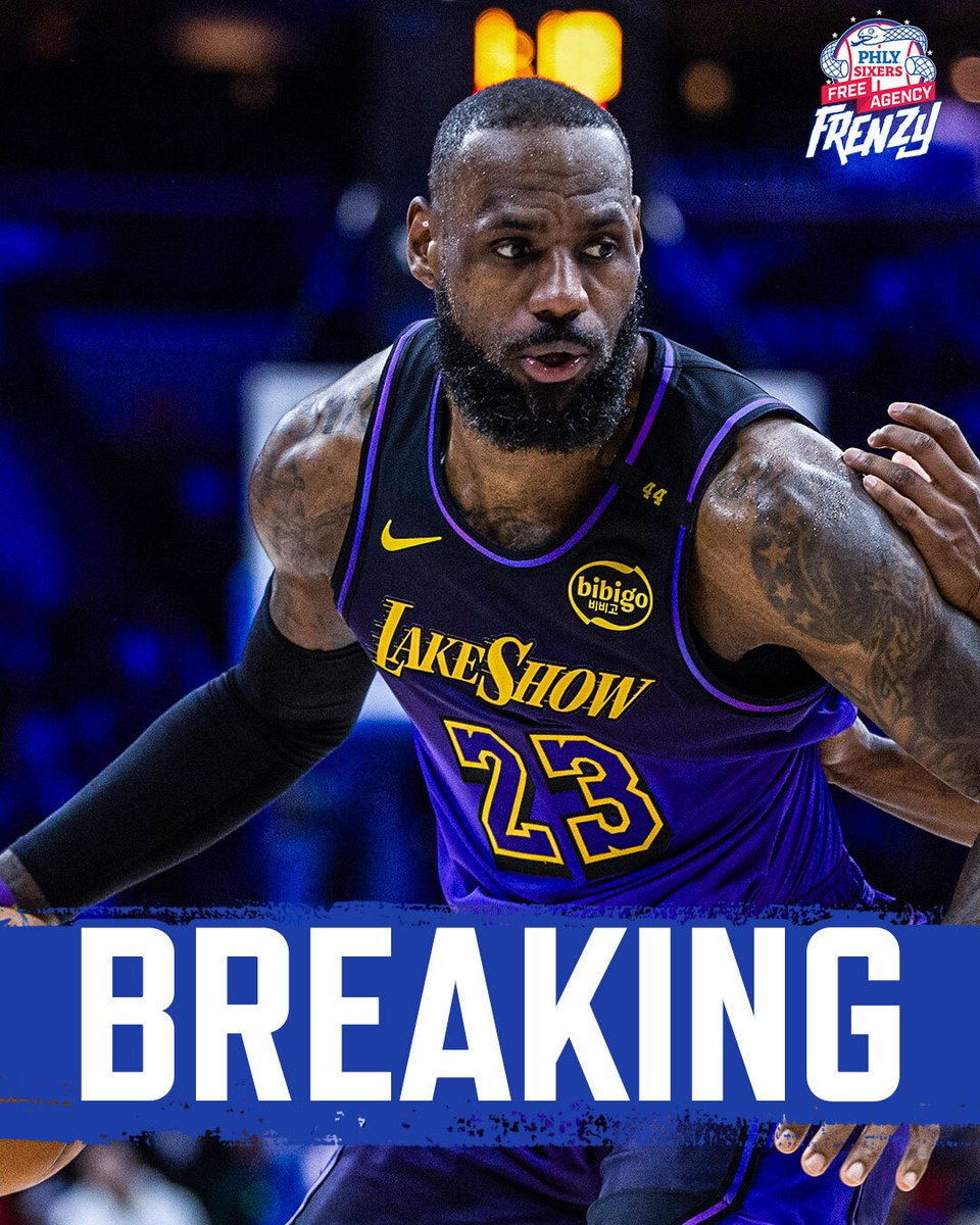 PHLY_Sports's tweet photo. BREAKING: LeBron James is signing with the Philadelphia 76ers on a two-year, $8 million deal with a player option, per @ShamsCharania 

OH MY GOD https://t.co/t9nHF8j5Jp