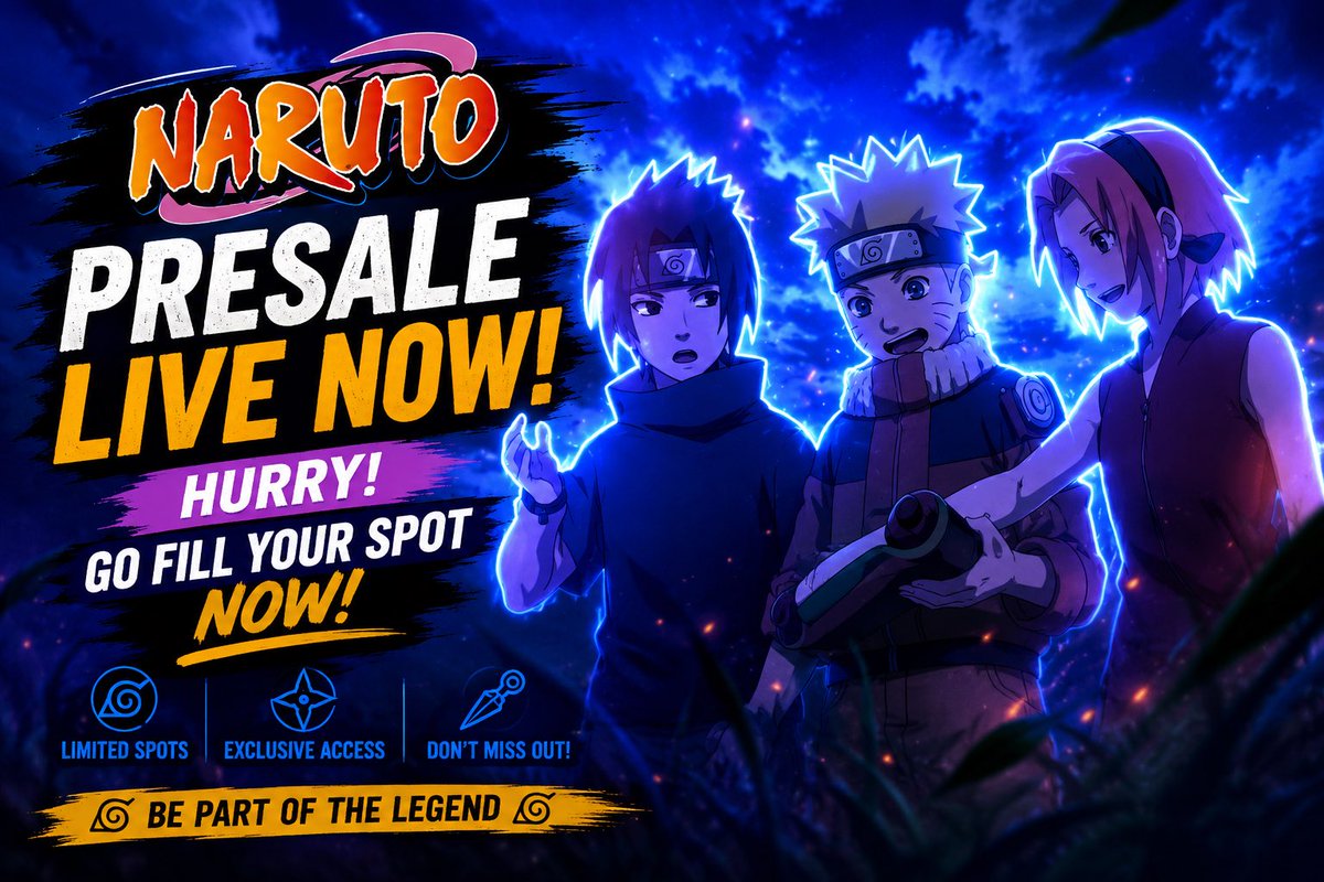 BASEBAMCHADS's tweet photo. $NARUTO will list August 7th, on #Binance   #Bybit #Bitget   #Kucoin #Gateio #Mexc 

Join presale $NARUTO now Get $NARUTO at a low price before listing

Telegram: https://t.co/IkexYOR265

Send $SOL to:

AEXjCFLY8vzT3hSLiwbQ2XG6Hay3ooJfYjEEqrhgSWyG

Min 0,5 $SOL
1 $SOL = 6M $NARUTO
You will received $NARUTO instantly after pay $SOL

Special today if you buy min 5 $SOL get 5x bonus $NARUTO

Drop $SOL address & get free 250,000 $NARUTO airdrop first 2222