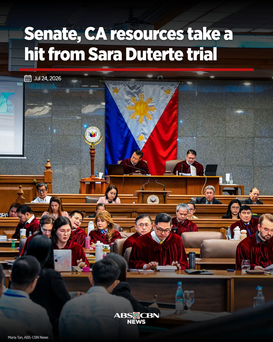 ABSCBNNews's tweet photo. Ayon kay Senate President Sherwin Gatchalian, kinakain ng impeachment trial ni Vice President Sara Duterte ang oras at ilang kwarto sa Senado, na nakakaapekto rin sa mga pasilidad na ginagamit ng Commission on Appointments.

Basahin: https://t.co/4w0lwc9qu9 https://t.co/mcVxEWk1so